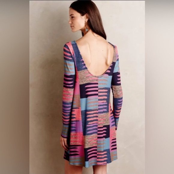 Mara Hoffman Long Sleeve Pink Connector Print Dress Scoop Back Swing Dots Art - Picture 3 of 13